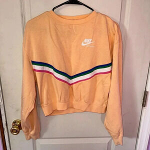 Nike Women’s Sportswear Heritage Fleece Sweatshirt Coral Stripe Crop Sz XS